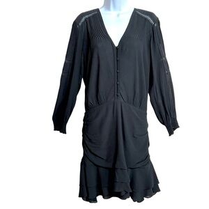 Veronica Beard Sarasota Dark Romantic Mini Dress 8 Black Boho Lace Ruffles LBD